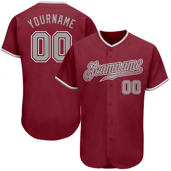 Custom Crimson Gray-White Authentic Baseball Jersey