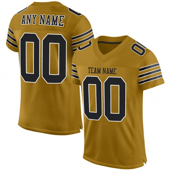 Custom Old Gold Black-White Mesh Authentic Football Jersey