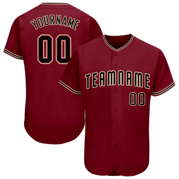 Custom Crimson Black-Khaki Baseball Jersey